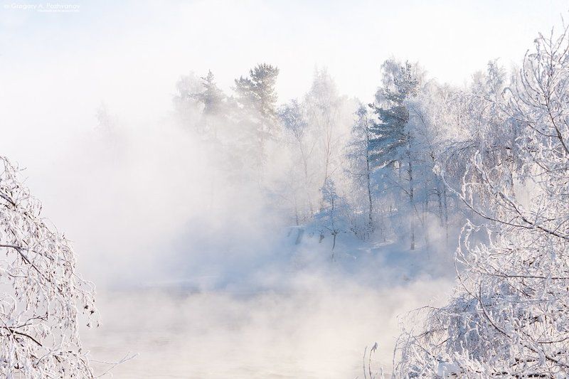 вуокса, карелия, река, февраль, мороз, зима, полынья, туман, иней, холод Сахарный морозецphoto preview