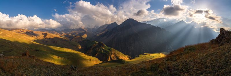 природа, пейзаж, кавказ, горы, весна, вечер, панорама, закат, солнце, небо, облака, свет Глазам усладаphoto preview