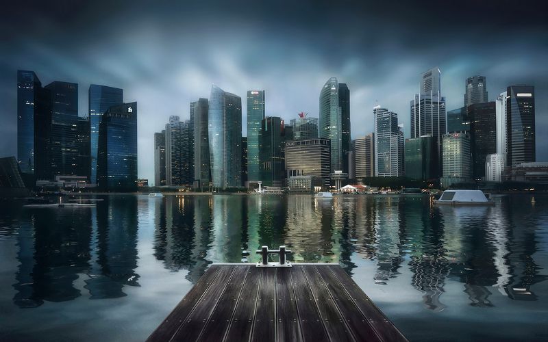 город, архитектура, небоскребы, пирс, залив, азия, сингапур, мегаполис Признаки жизниphoto preview