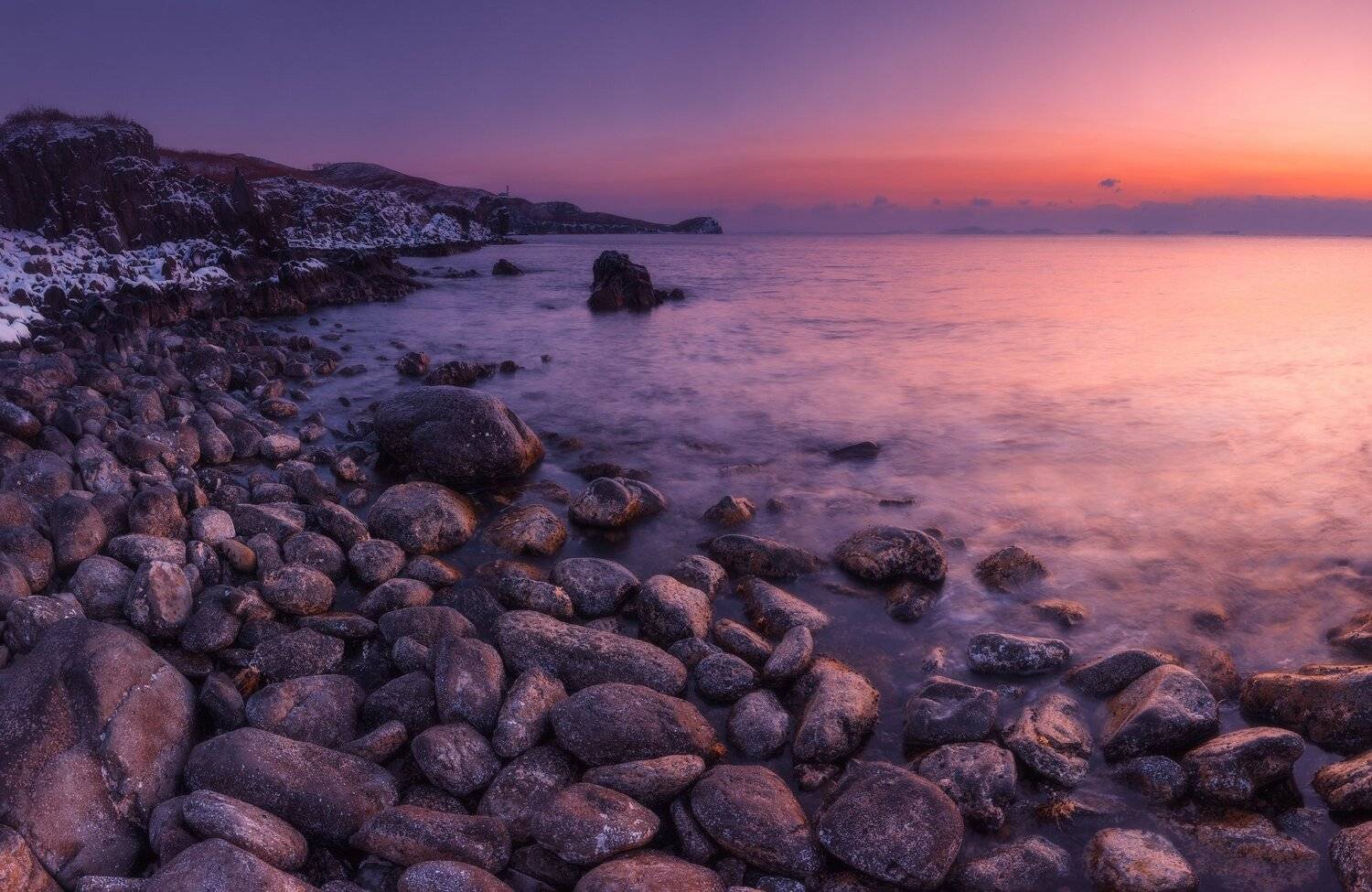 утро, море, снег, камни, Андрей Кровлин