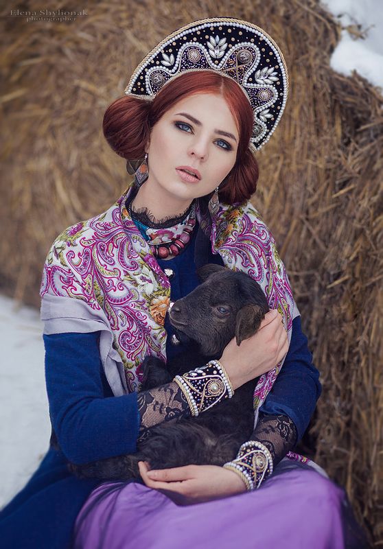 fairy tale, Russian beauty, winter, snow, lamb Russian beautyphoto preview