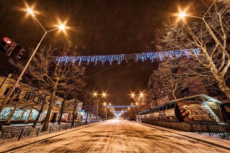 город, ночь, огни, зима, снег.  Огни ночного города.photo preview