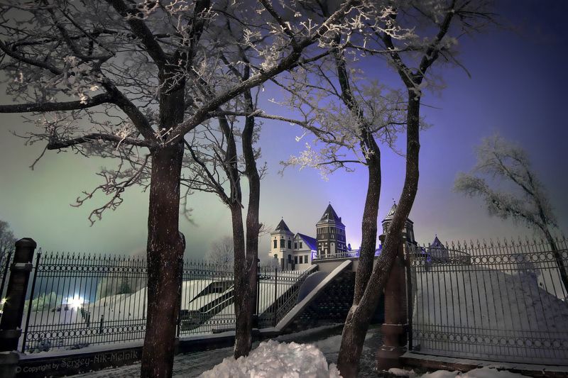 беларусь,	вечер,	зима, мир, замок, ночь, минск Дневная ночь в Мирском замкеphoto preview