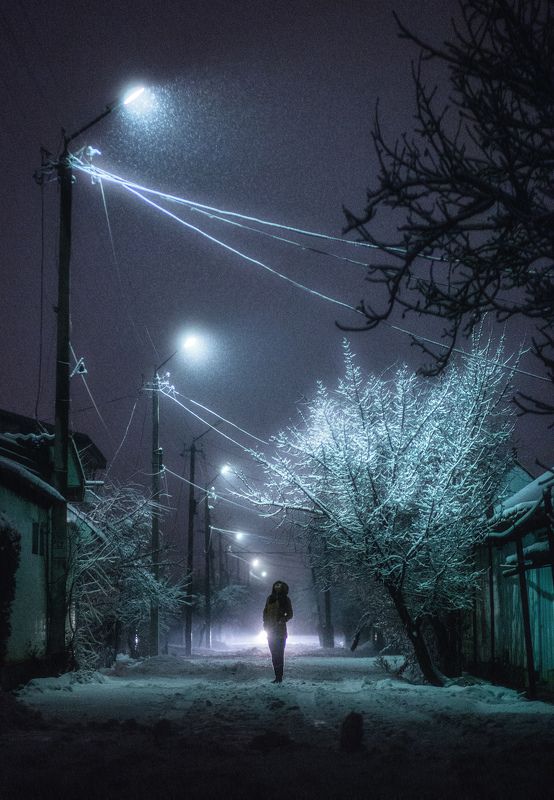 зима, ночь, снег, улица, лампа, street, night, winter, snowfall ***photo preview
