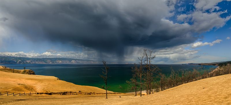 природа, пейзаж, озеро, байкал, сибирь, остров, ольхон, дождь, лето, панорама ***photo preview