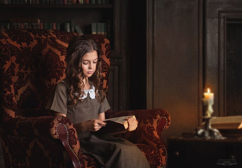 библиотека, портрет, девочка, ребенок, ретро ***photo preview