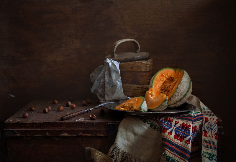 натюрморт, натюрморт с дыней, дыня, still life, stilleven, melon, still life with melon, evgeny kornienko, евгений корниенко, орехи натюрморт с дыней (вариант)photo preview