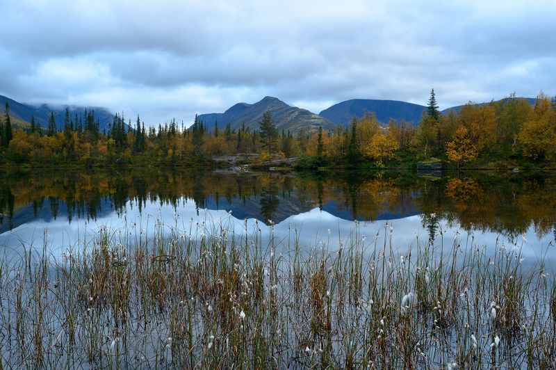 россия, заполярье, мурманская область, кольский полуостров, хибины, горы, тундра, озеро, отражение, рассвет Зеркало Хибин фото превью