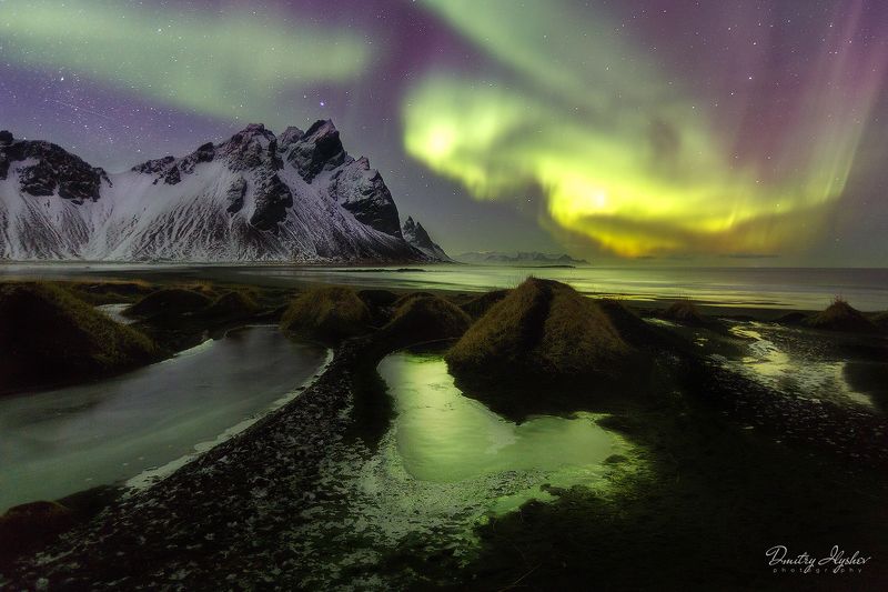 пейзаж, ночь, ночной пейзаж, северное сияние, аврора бореалис, исландия, вестрахорн, стоккнесс, океан, побережье, фототур, горы, природа одна волшебная ночьphoto preview