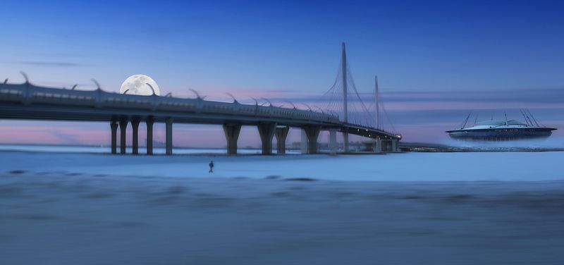 снег, стадион, летающая тарелка, нло, мост, зима, питер, абстракция, межгалактический корабль, луна Последний пассажирphoto preview