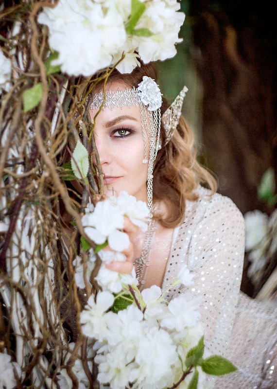 elf, girl, ear, эльф, девушка, гламур, белый, серебро, цветы elfphoto preview