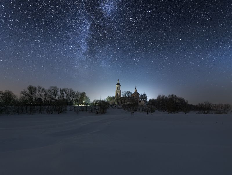 ночь, звезды, млечный путь, снег, мороз, село, Зимняя ночь.photo preview