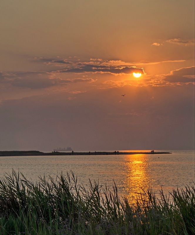 лето, азов, бердянская коса, оголовок, закат Как провожают пароходы...photo preview