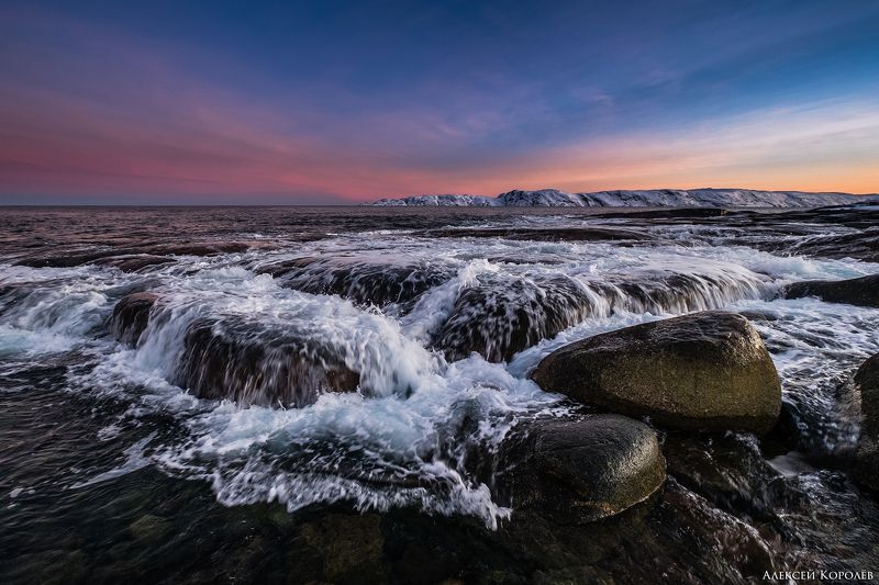 териберка, россия, кольский полуостров, баренцево море, арктика, север, заполярье, море, зима, рассвет, пейзаж, природа, teriberka, russia, kola peninsula, barents sea, arctic, north, sea, winter, dawn, landscape, nature Приливная волна фото превью