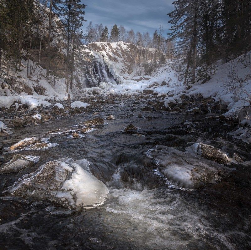 алтай, горы, природа, пейзаж, весна, снег, утро, салаир, река, водопад Река Пещёркаphoto preview