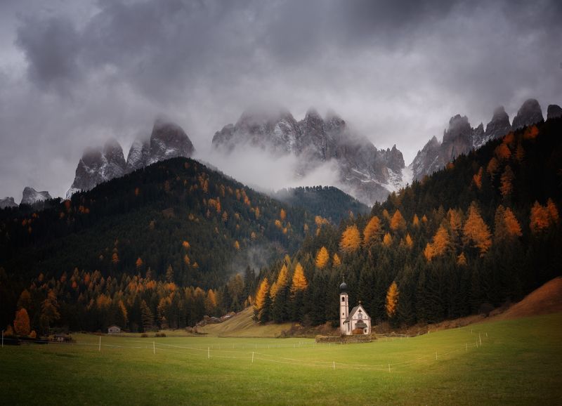 Santa Maddalena, Dolomites, Italy, church Santa Maddalena, Val di Funes, Dolomites, Italyphoto preview
