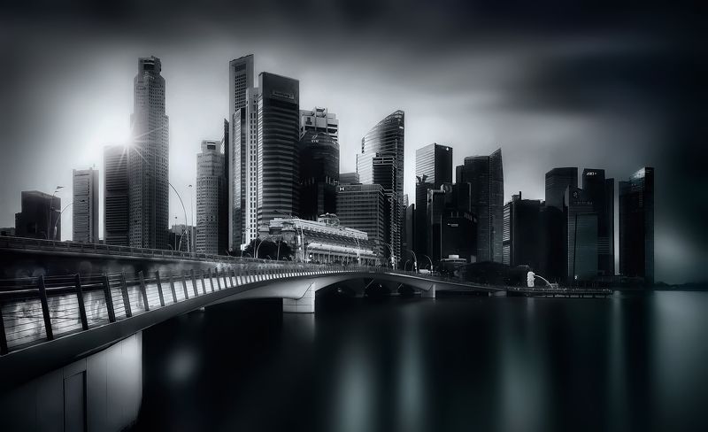 город, архитектура, закат, чб, мост, длинная выдержка Немойphoto preview