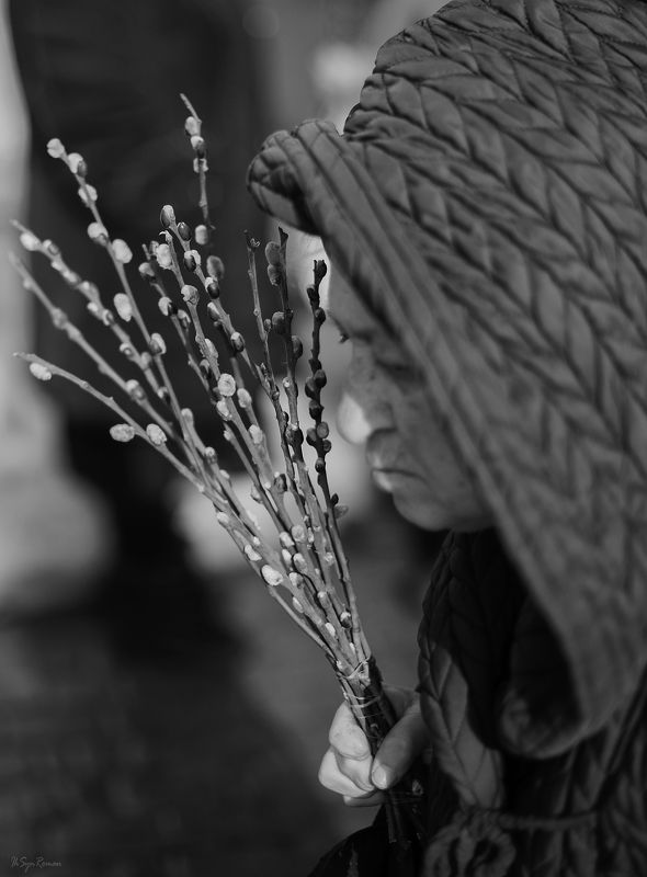 женщина,жанр,улица,букет,верба ***photo preview