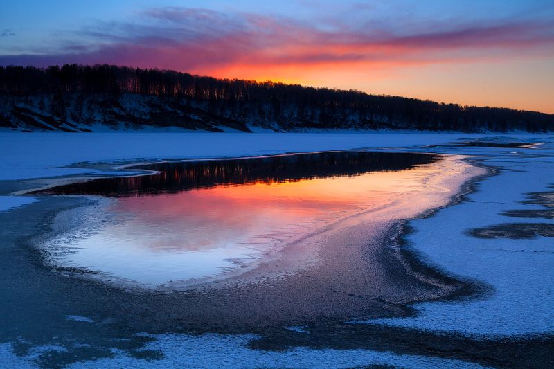 пейзаж, закат, река,весна. Весеннее зеркалоphoto preview