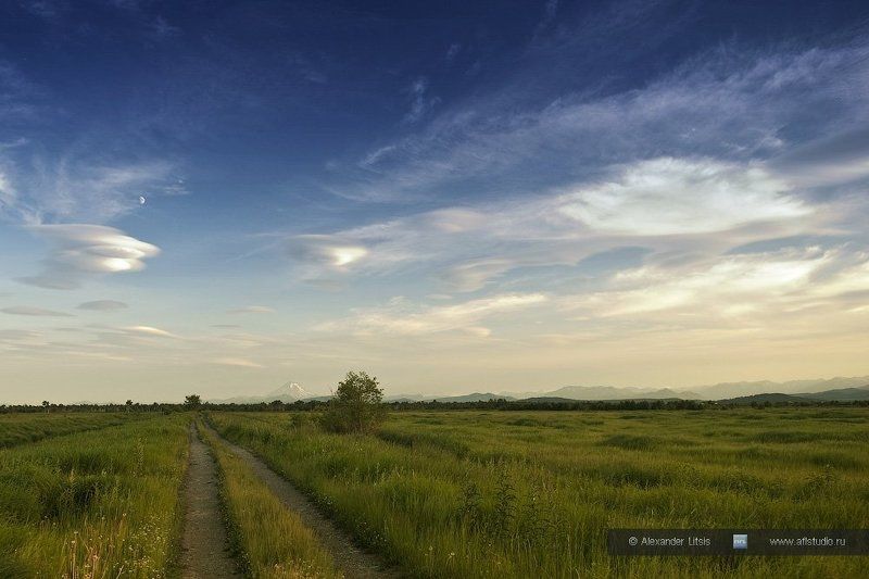 дорога, луг, горы, камчатка Луговая дорогаphoto preview