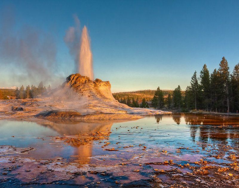 гейзер, фонтан, вода, пар, струя, пейзаж, йеллоустоун Горячее дыхание планетыphoto preview