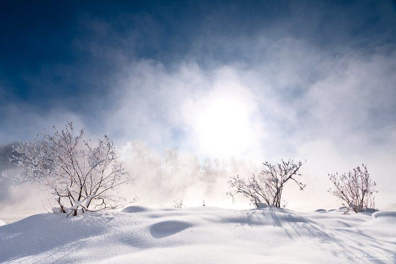 река, вуокса, зима, февраль, пар, туман, иней, солнце, мороз, холод Парение-затмениеphoto preview