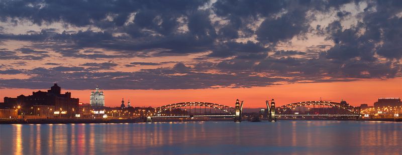 белые ночи, большеохтинский мост, мост петра великого, нева, панорама, разведение мостов, санкт-петербург, смольный собор Мост Петра Великого (Большеохтинский)photo preview