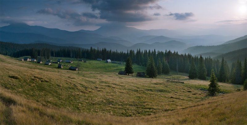 карпаты, лето, природа, пейзаж, , лес, горы, вечер, кукул, панорама тихим вечеромphoto preview