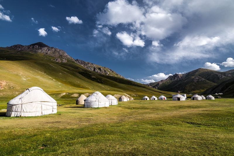 горы, природа, пейзаж, лето, юрты, зелень Юрточный городок на Таш-Рабатеphoto preview