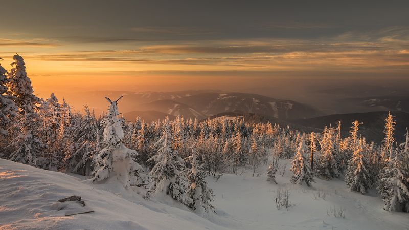 mountain, sunset, winter, snow, cold, Beskidsphoto preview
