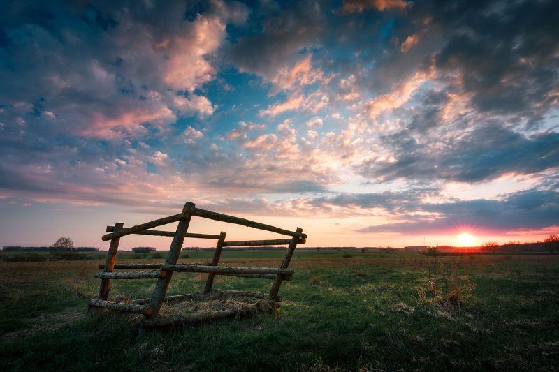 sky poland podlasie clouds colors meadow countryside Summer spring in the countryphoto preview