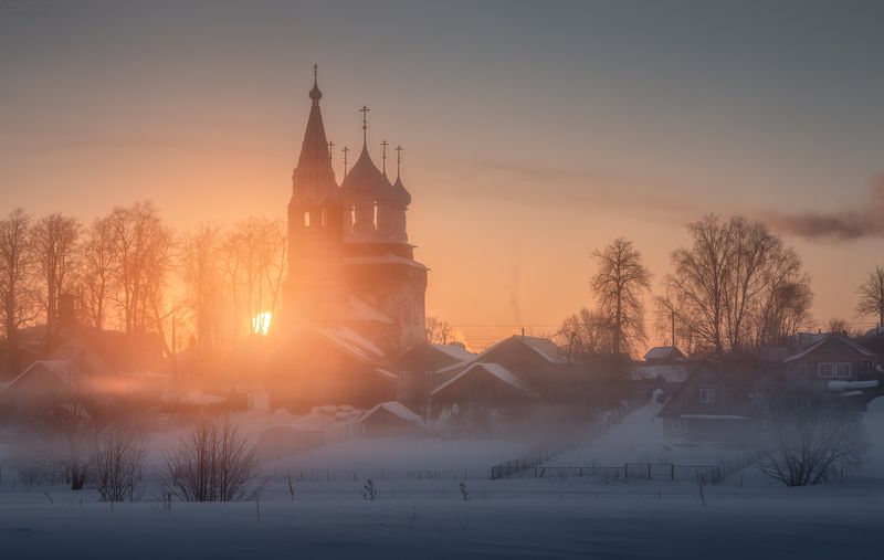 дунилово, теза, ивановская область, мороз, туман, рассвет Деревенское утроphoto preview