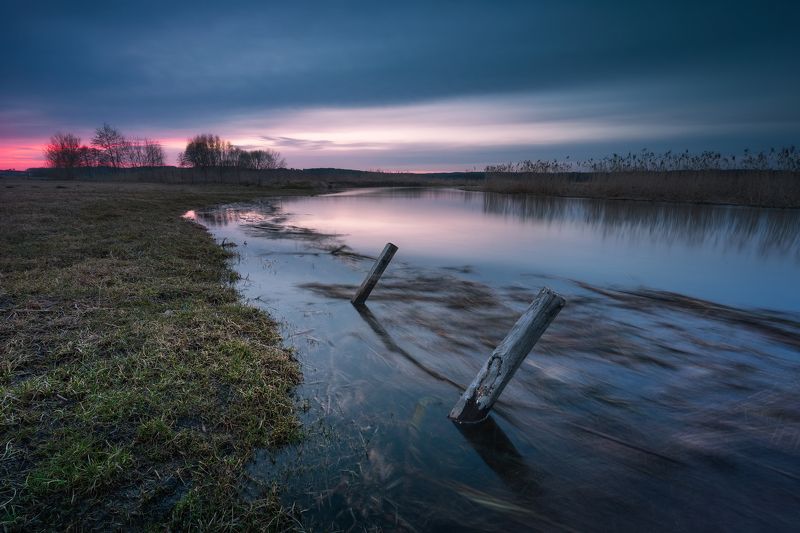 river water clouds long exposure sunset colors magenta sky The spring has come...photo preview