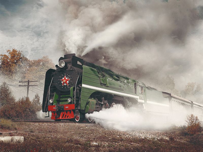 паровоз, серия, /п36, номер, 110, пассажирский поезд, осень 110-йphoto preview