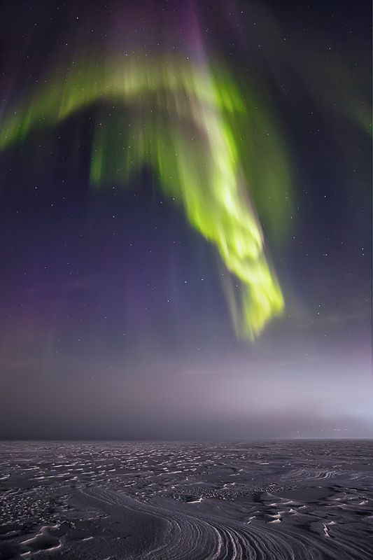 полярное,северное,сияние,зима,снег,туман, Сияние над туманом фото превью
