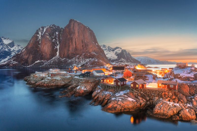Norway, Lofoten, Hamnøy, sunrise, night,  Hamnøy, Norwayphoto preview