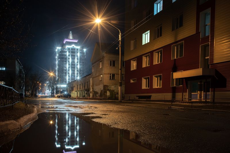 барнаул, апрель, ночь, лужи, дождь, весна, город, отражение, свет, сумерки, пейзаж, алтай Апрельский Барнаулphoto preview