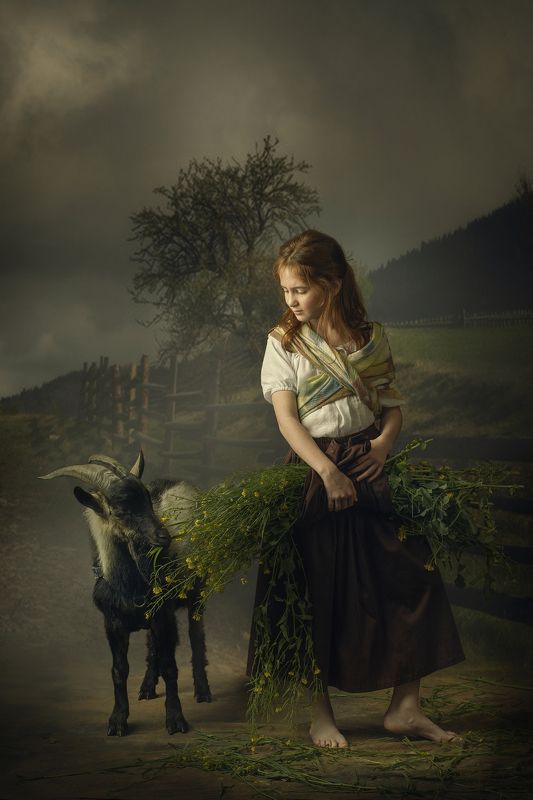 Young Girl with Goat and Flowers...photo preview