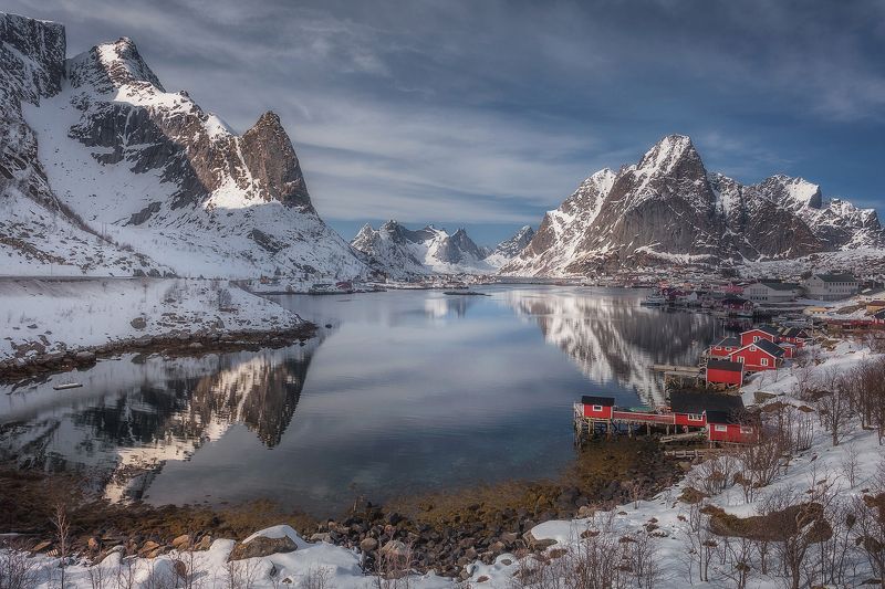 Reine, lofoten, Norway, sea, mountains, winter, snow,  Reine in Lofotenphoto preview