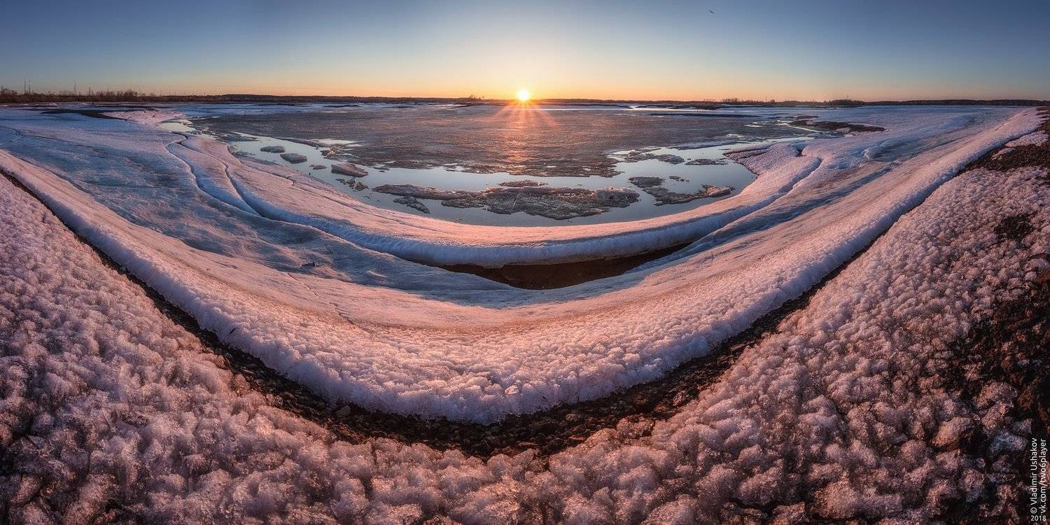 река, кама, заливы, весна, вода, лед, закат, солнце, березники, усолье, пермский край, Владимир Ушаков