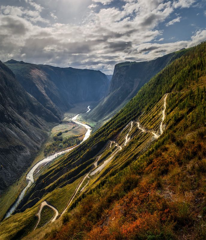 природа, пейзаж, алтай, горы, осень, река, чулышман, панорама, сибирь, Зигзагиphoto preview