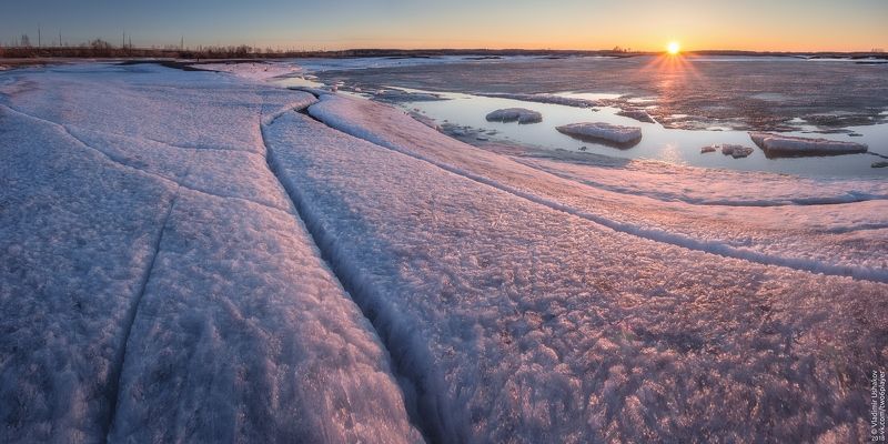 река, кама, заливы, весна, вода, лед, закат, солнце, березники, усолье, пермский край Весна на Камских заливах фото превью