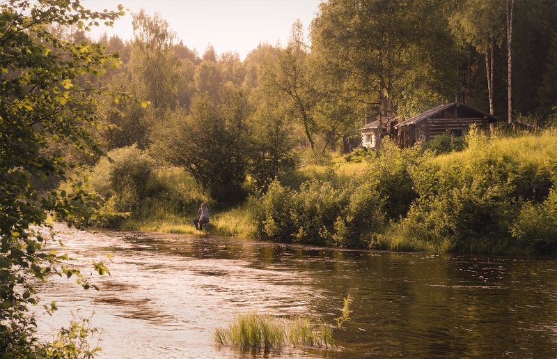 лето, река, россия Дедушка в естественной среде обитанияphoto preview