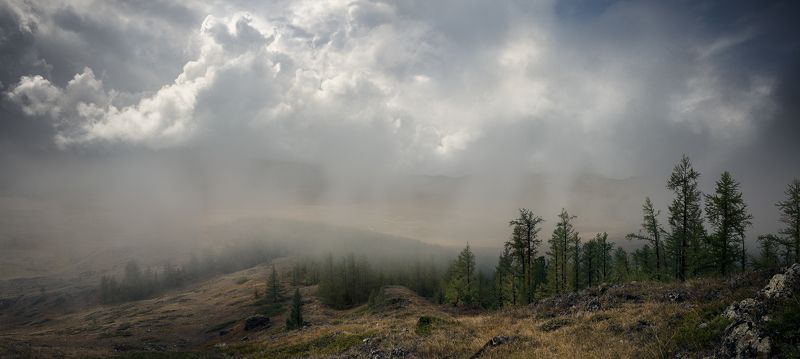 пейзаж, landscape, панорама, panorama, природа,nature, горы, mountains, plateau, плато, altai, алтай, siberia, сибирь, mist, fog, туман, дождь, rain, sky, небо, cloudy, clouds, облака, foul weather, непогода, big, большой, красивая, beautiful, высокие, hi Непогода на плато Ештыколь / Foul weather on Eshtikyol plateauphoto preview