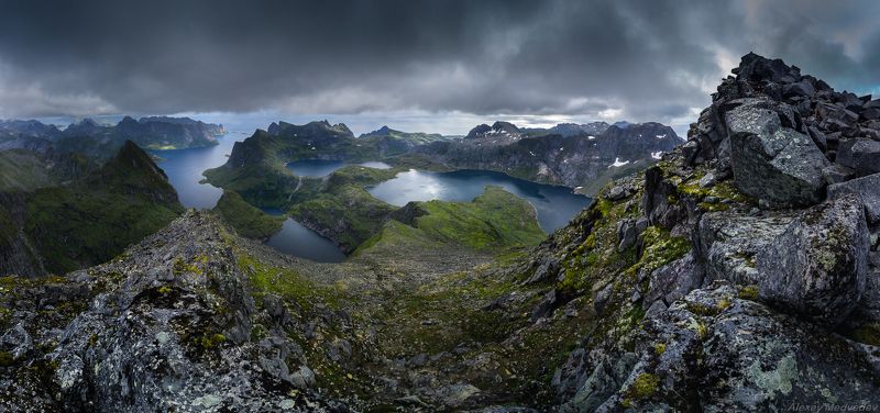 лофотены, Норвегия, пляж, море, север, острова, скалы, панорама Hermannsdalstindenphoto preview