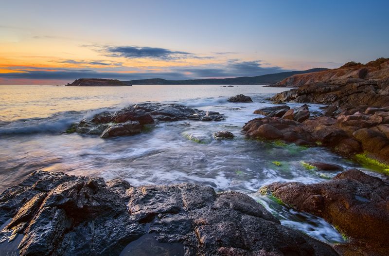 рассвет, Болгария, Аркутино, скалы, море, пейзаж, утро, осень, Черное море, остров, morning, Black sea, Bulgaria, rocks, sea, seascape, sunrise, island Рассвет на Черном мореphoto preview