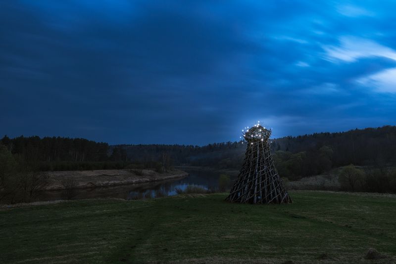 арт-парк, никола-ленивец, маяк, искусство, арт объект, ночь \