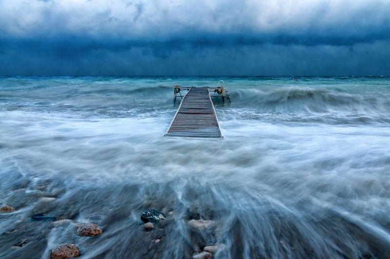 sea pier during the hurricane in the Mediterranean Sea in Turkeyphoto preview
