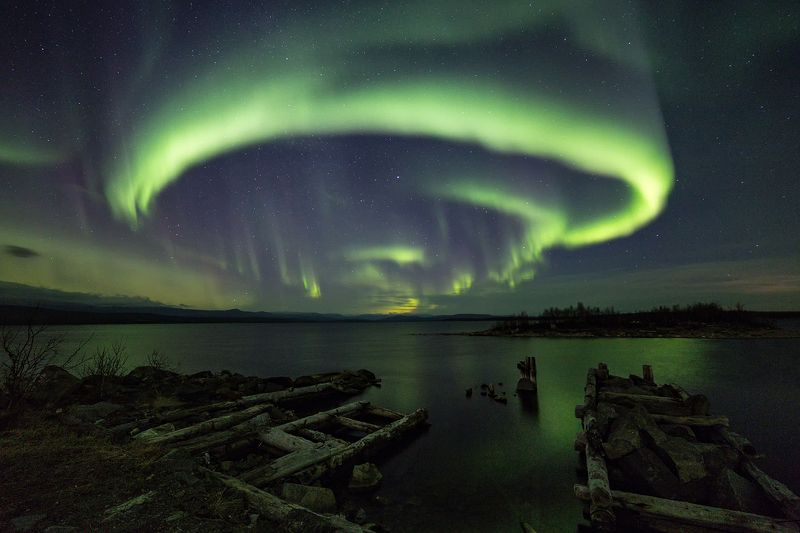 полярное,северное,сияние,озеро,ночь,берег, Бублик фото превью