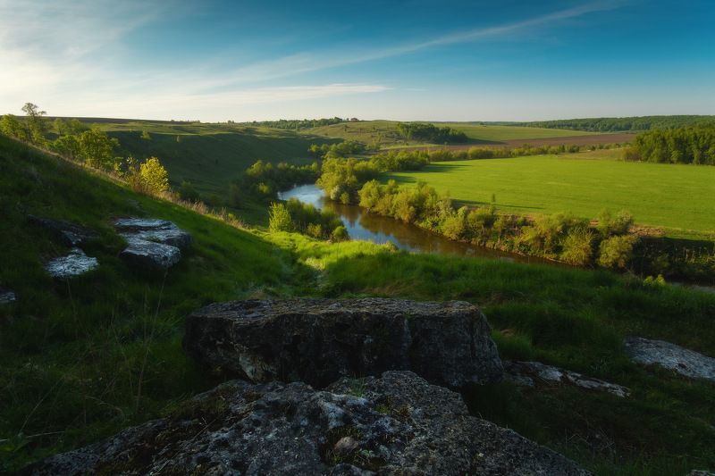 россия, московская область, зарайск, река, восход солнца, рассвет, луг, лес, весна, камни, пейзаж, природа Рассвет на Осетреphoto preview